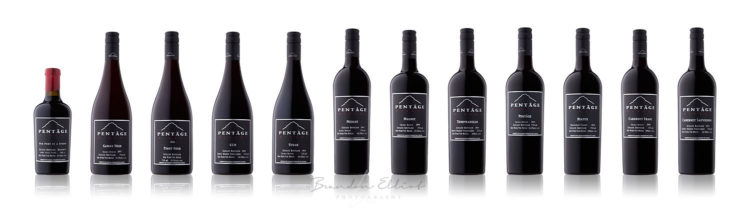 Pentage red wine bottles photographed by penticton photographer